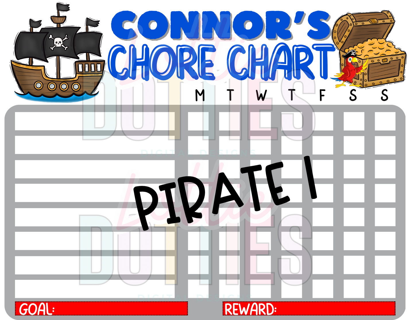 Pirate Chore Chart Template - Pirate 1