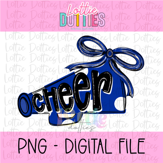 Cheer Megaphone PNG - Royal & Black Sublimation design - Digital Download
