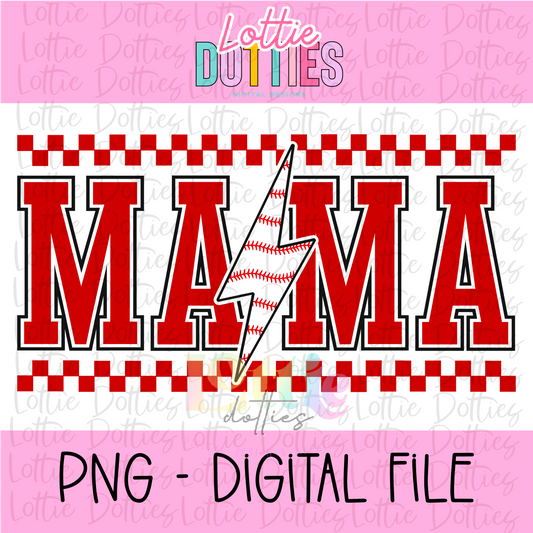 Mama Baseball lightning bolt - Red - PNG - Design Sublimation - Digital Download