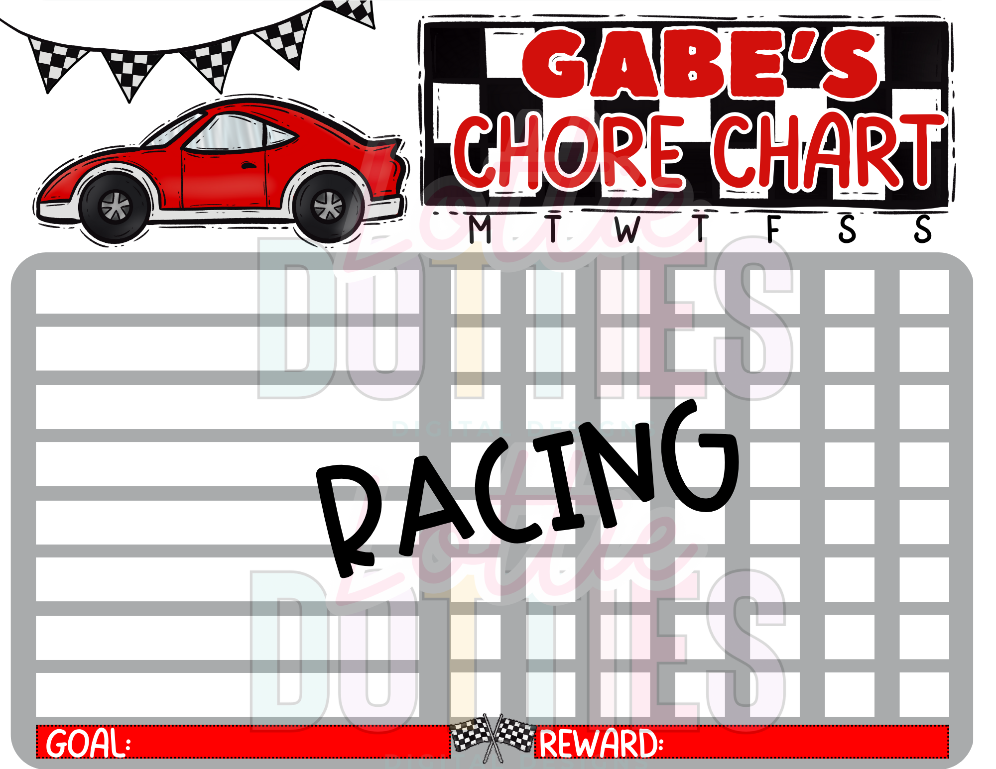 Graph Racing With Face Racing Chore Chart Template - Racing – Lottie Dotties LLC