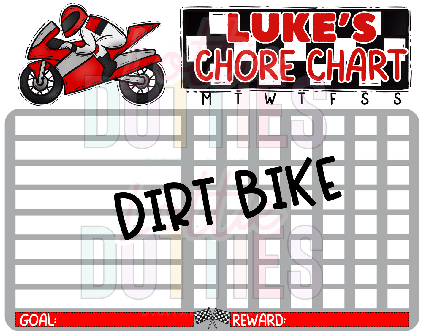 Dirt Bike Chore Chart Template - Dirt Bike