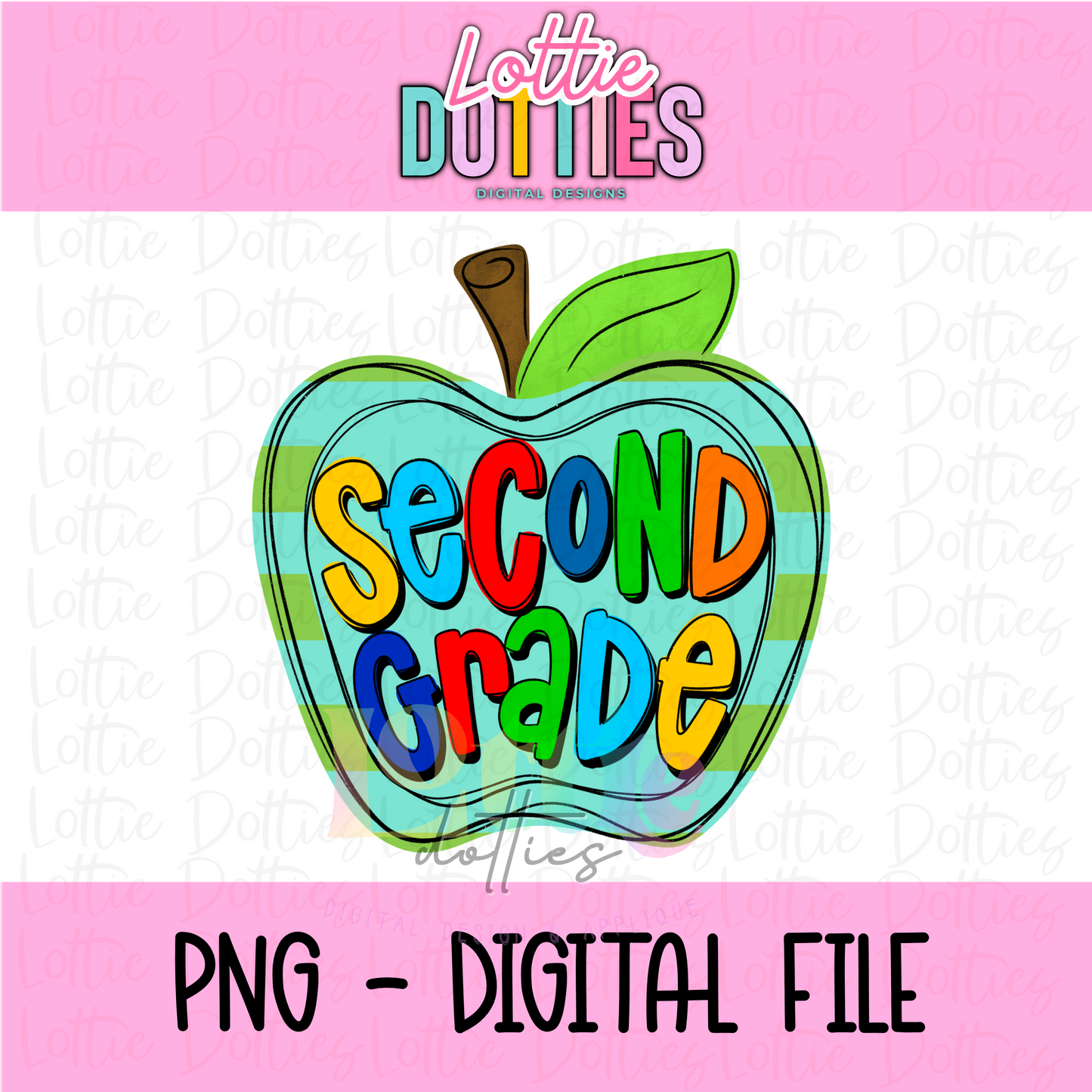 Second Grade Stripe Apple PNG - 2nd Grade Apple Sublimation - Digital Design