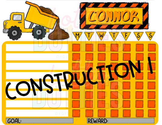 Construction Chore Chart Template - Construction 1