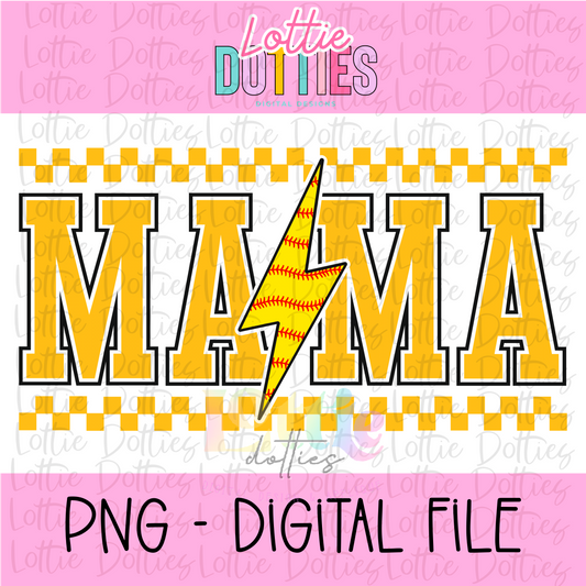 Mama Softball lightning bolt - Gold - PNG - Design Sublimation - Digital Download