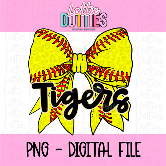 Tigers PNG - Tigers Softball bow Black & Vegas Gold design - Digital Download