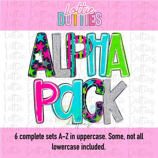 Neon Stars & Stripes Alpha Set PNG - Alphabet Sublimation - Digital Download - Alpha Pack