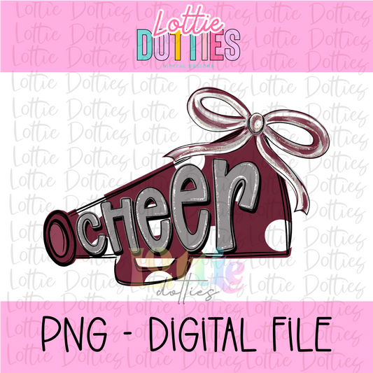 Cheer Megaphone PNG - Maroon & Gray Sublimation design - Digital Download