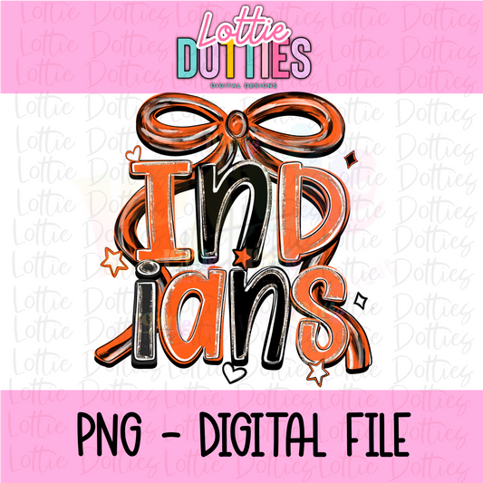 Indians PNG - Indians Orange and Black bow design - Digital Download - coquette mascot