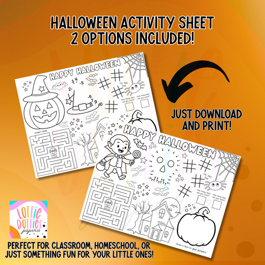 Halloween Activity Sheets - Printable| Printable Halloween Activity |Happy Halloween | Halloween Design | Digital Download