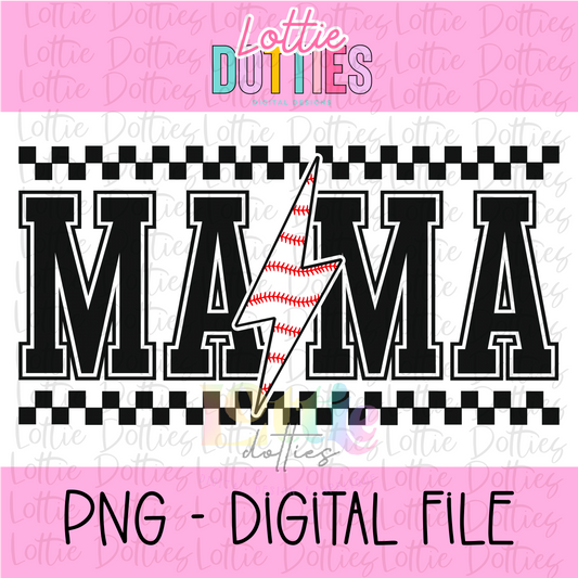 Mama Baseball Lightning Bolt- Black - PNG - Design Sublimation - Digital Download