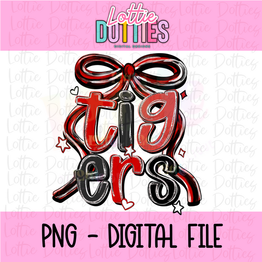 Tigers PNG - Tigers Red & Black bow design - Digital Download - coquette mascot