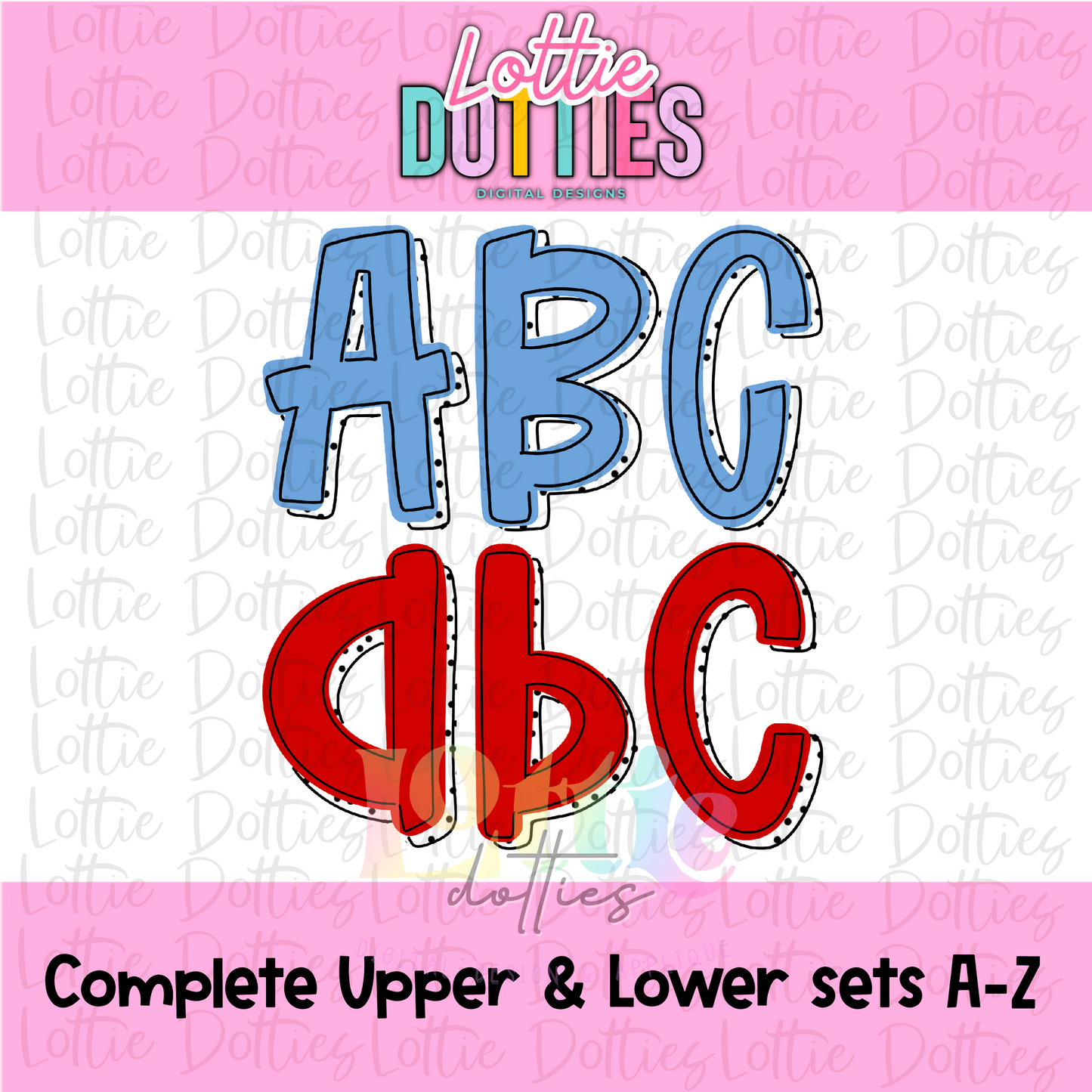 Carolina Blue & Red Dottie alpha  - Alpha Pack - Alphabet Clipart - Alphabet