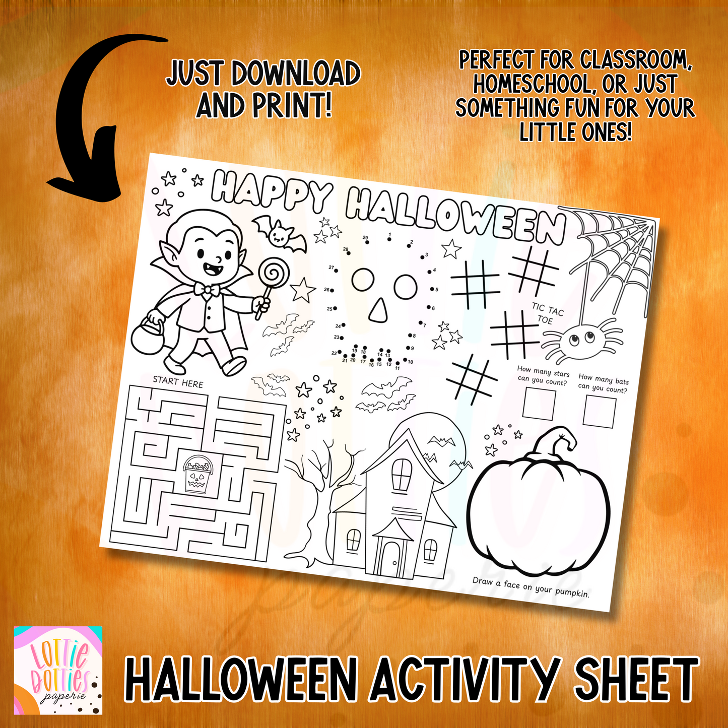 Halloween Activity Sheets - Printable| Printable Halloween Activity |Happy Halloween | Halloween Design | Digital Download
