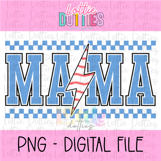 Mama Baseball lightning bolt - Light Blue - PNG - Design Sublimation - Digital Download