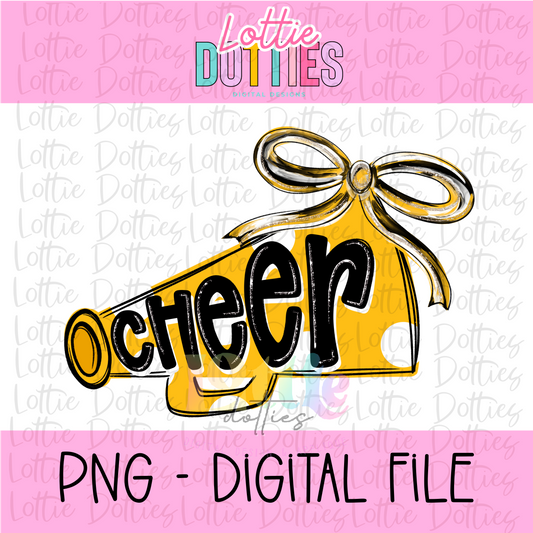Cheer Megaphone PNG - Black & Gold Sublimation design -   Digital Download