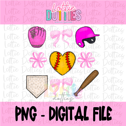 T-Ball Png - T-Ball Pink Bows Sublimation File - Instant Download - Digital Download