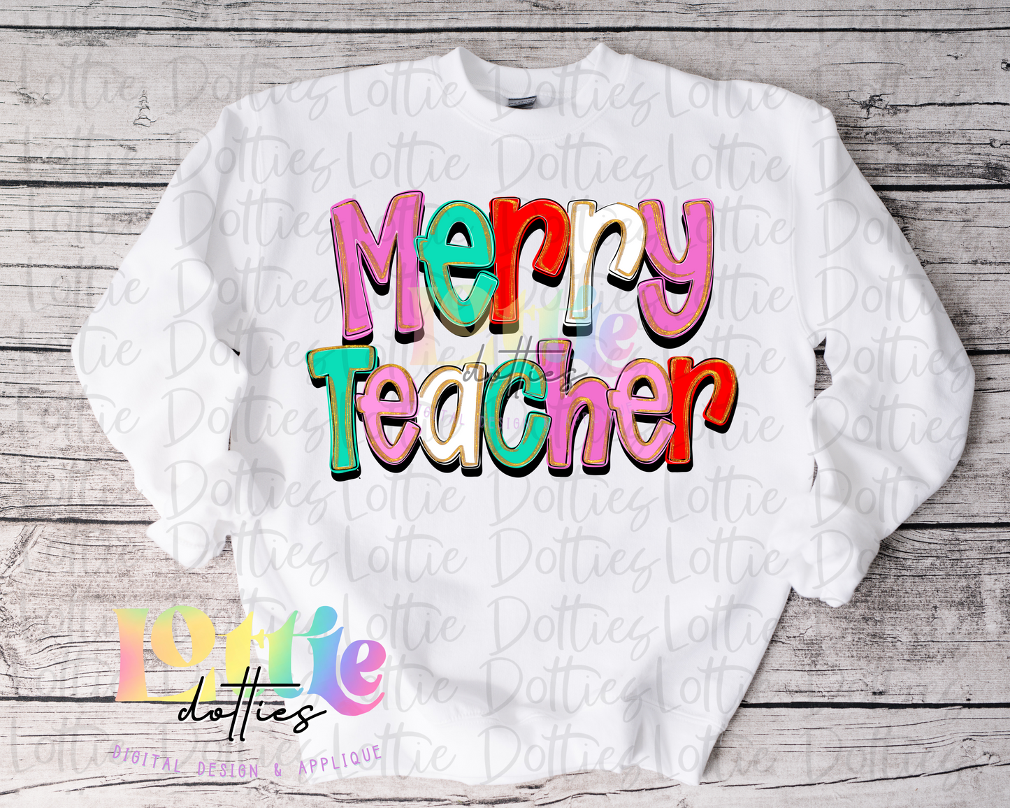 Merry Teacher Whimsical Png - Christmas Sublimation Design- Digital Download