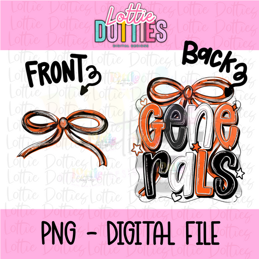 Generals PNG - Orange & Black bow design - Digital Download - coquette mascot