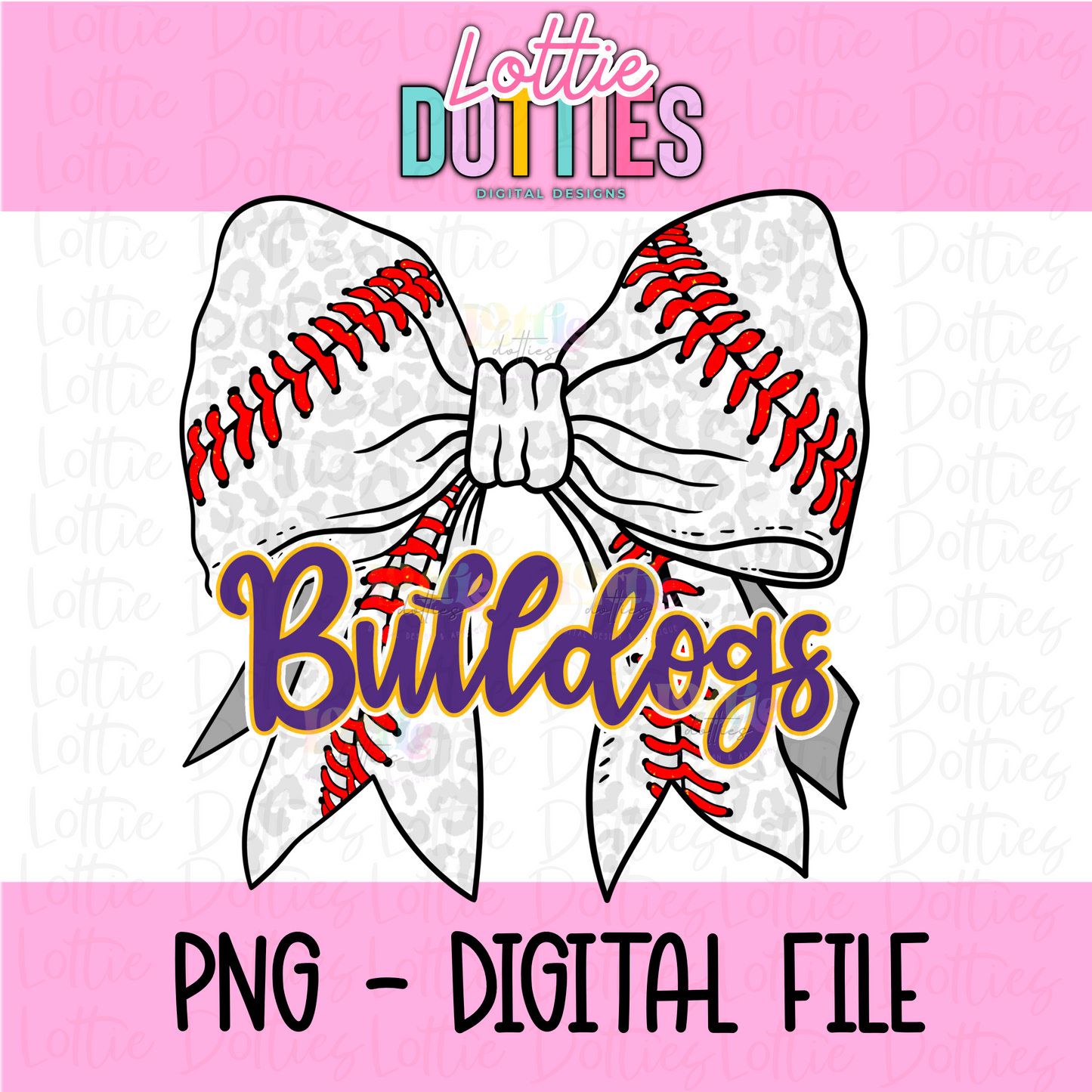 Bulldogs Purple and Gold PNG - Bulldogs baseball bow design - Digital Download