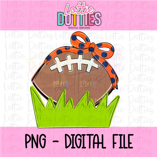 Football Bow - Orange & Navy Football Bow PNG - Bow Design Sublimation - Digital Download