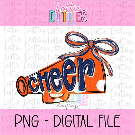 Cheer Megaphone PNG - Orange & Navy Sublimation design - Digital Download