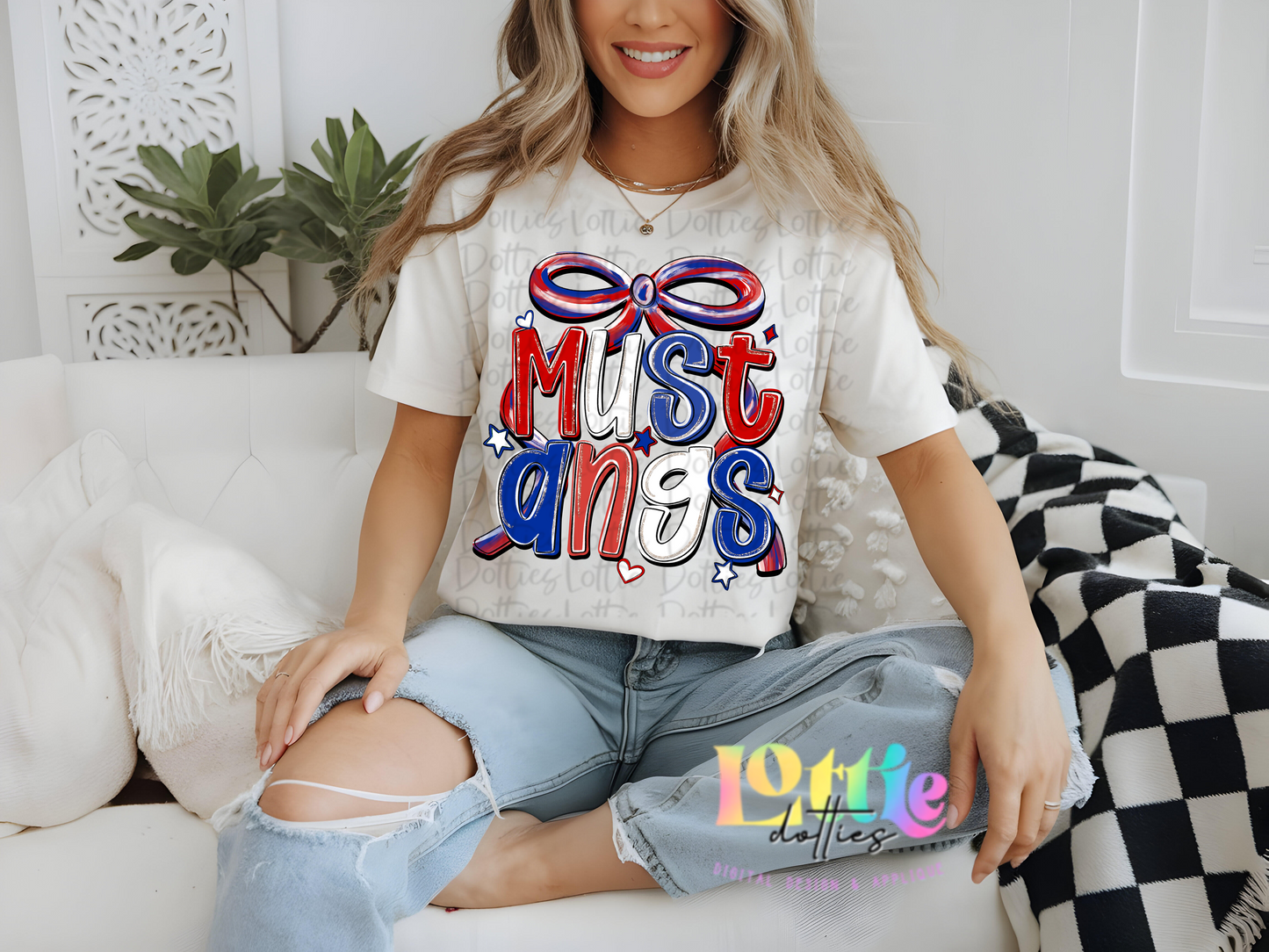 Mustangs PNG - Mustangs Red White and Blue bow design - Digital Download - coquette design