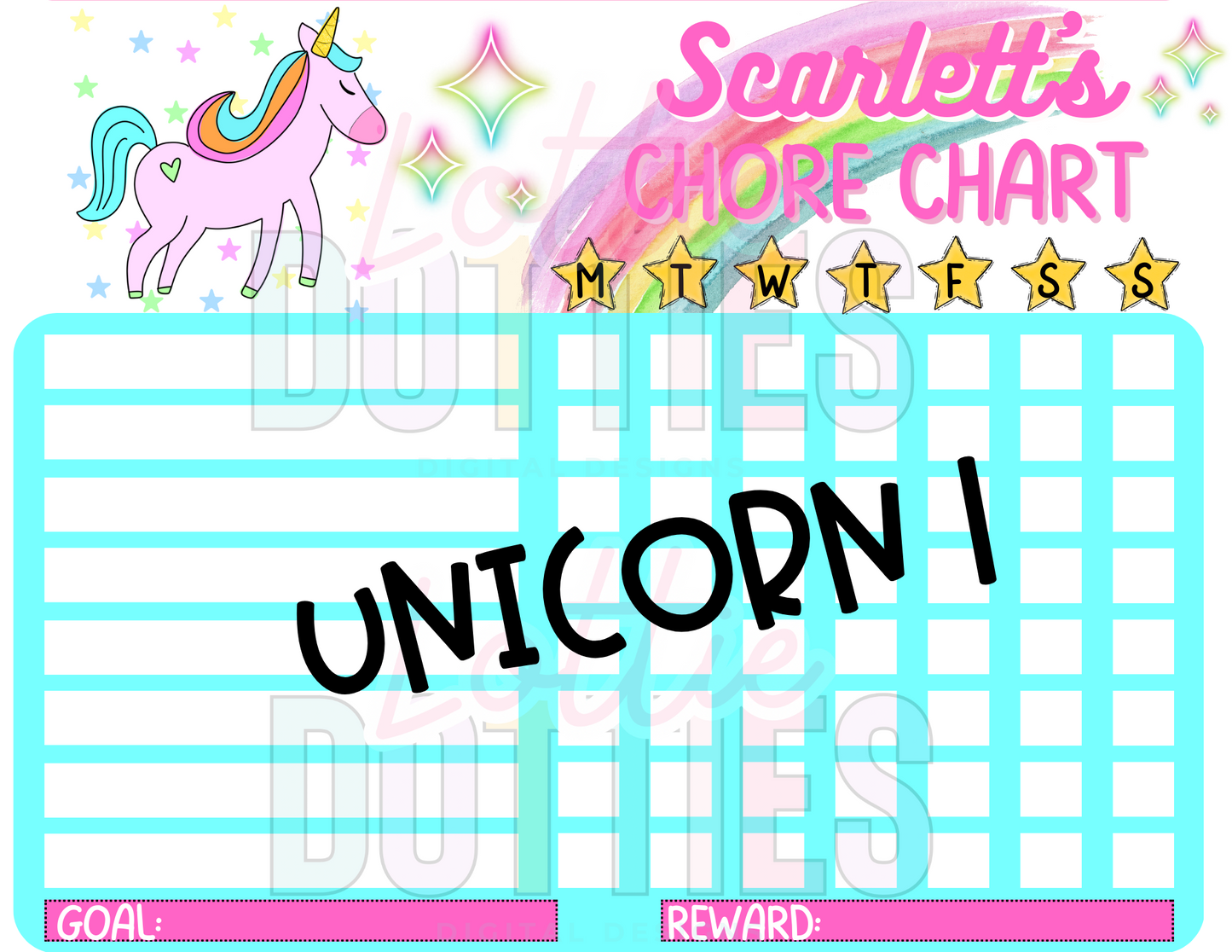 Unicorn Chore Chart Template - Unicorn 1