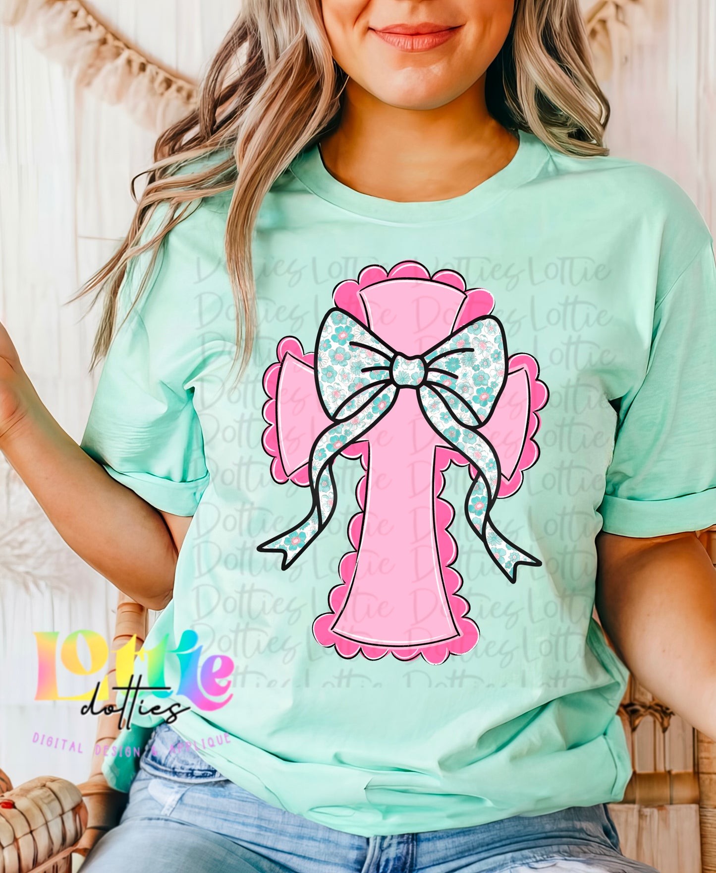 Cross PNG - Pink Cross Floral Bow Sublimation - Digital Download