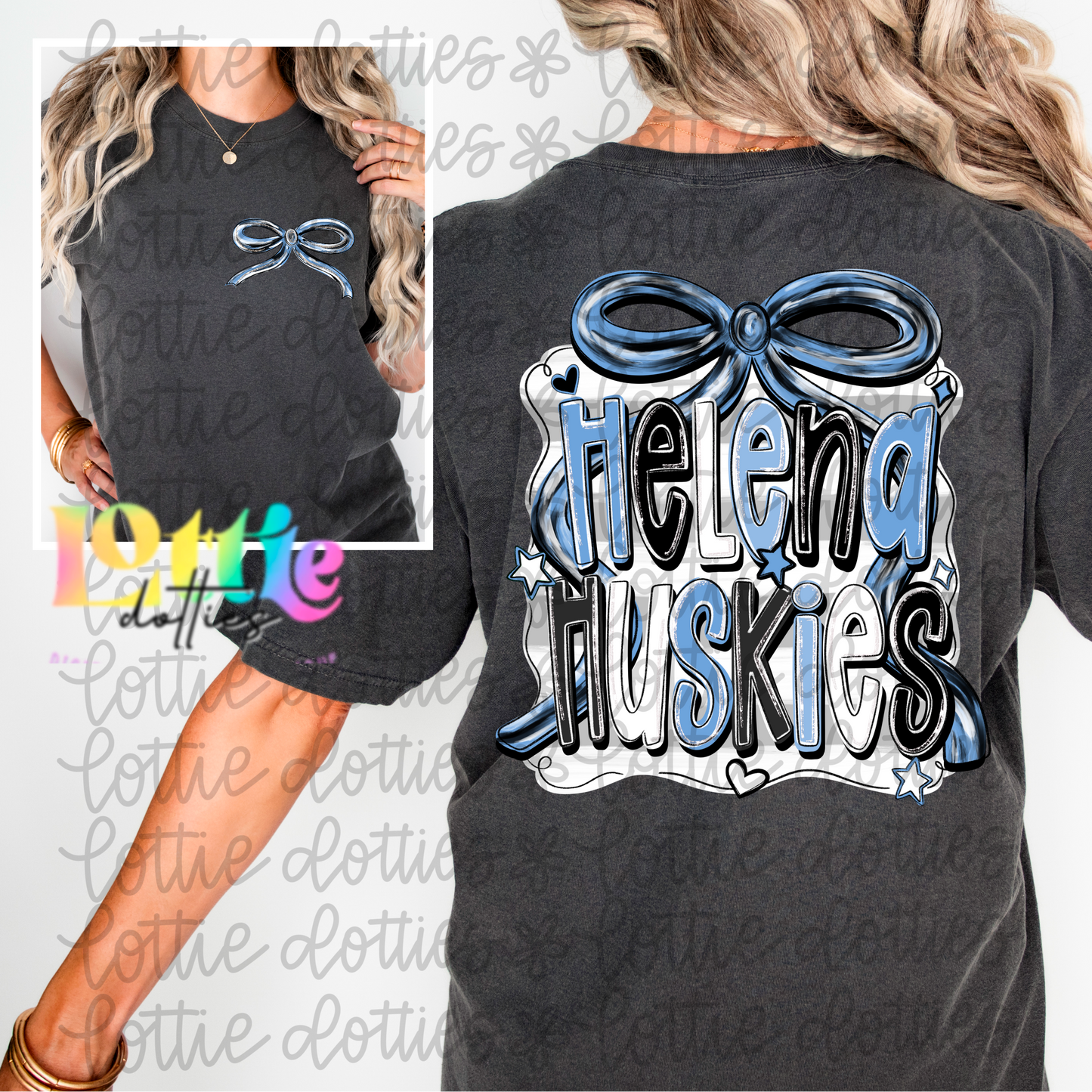 Helena Huskies PNG - Helena Huskies Columbia Blue & Black bow design - Digital Download - coquette mascot