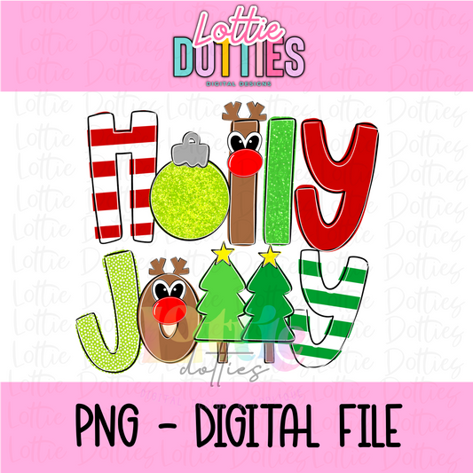 Holly Jolly PNG - Christmas Reindeer Sublimation - Digital Download