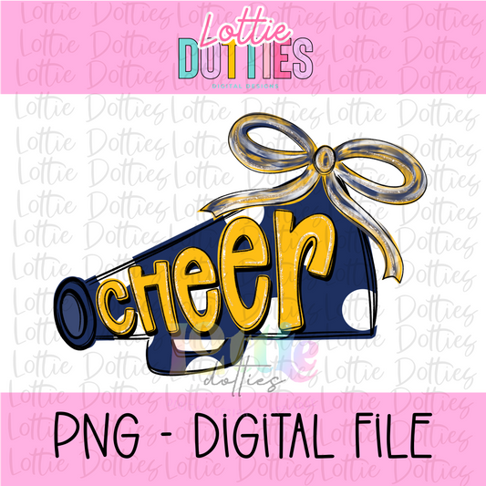 Cheer Megaphone PNG - Navy & Gold Sublimation design - Digital Download