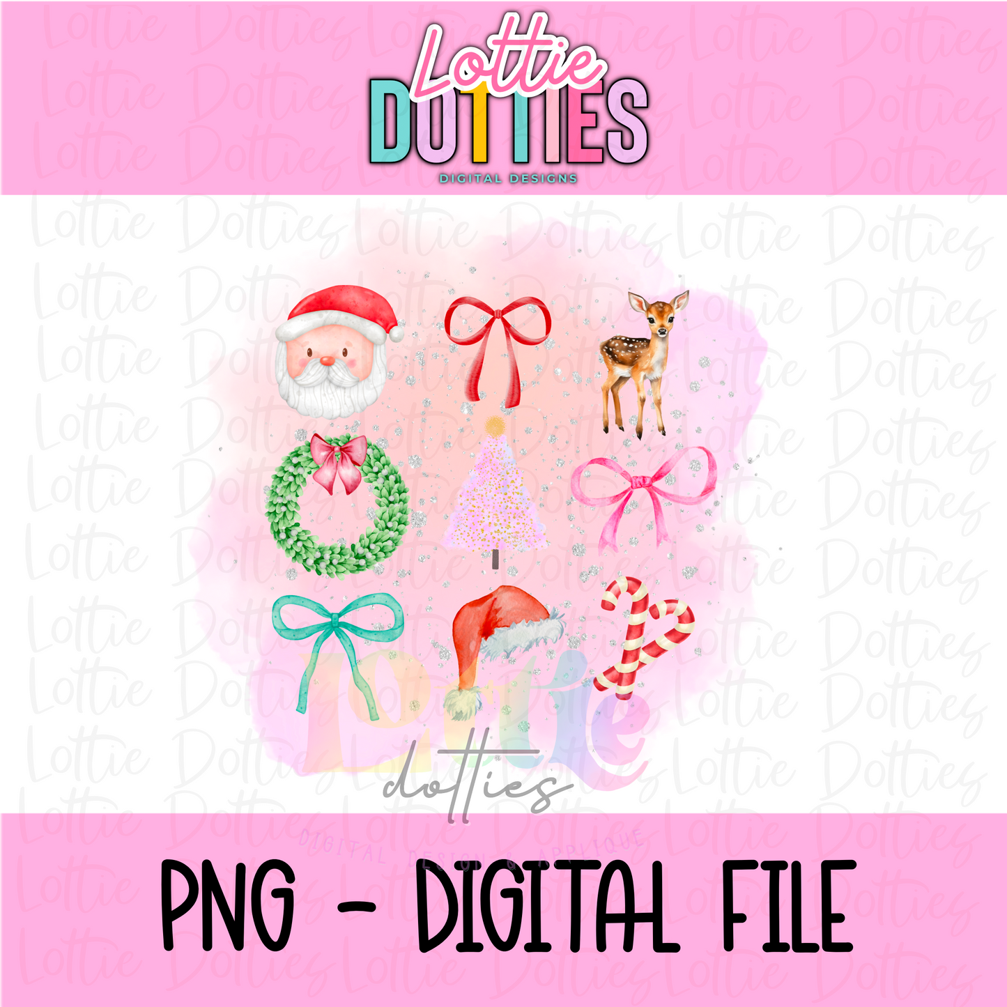 Christmas Bows PNG - Christmas Bows Pink - Sublimation - Digital Download