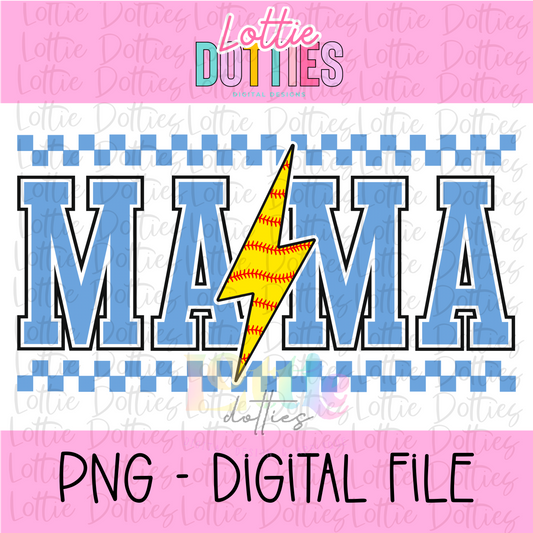 Mama Softball lightning bolt - Light Blue - PNG - Design Sublimation - Digital Download