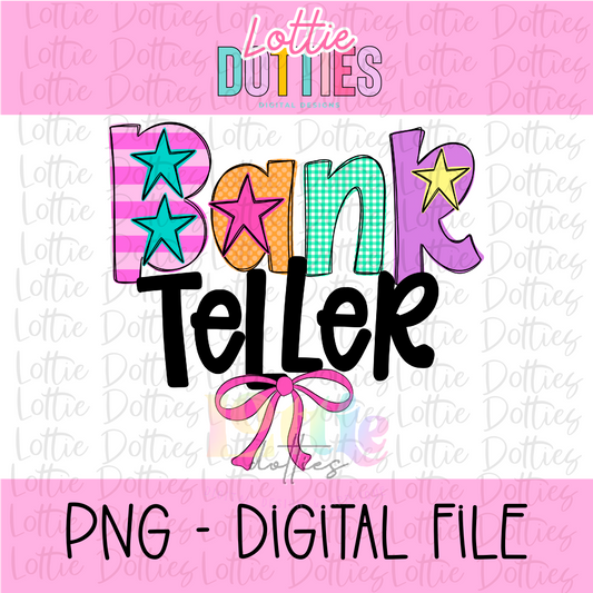 Bank Teller PNG - Bank Teller Pink Bow Sublimation - Digital Download