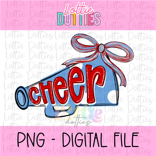 Cheer Megaphone PNG - Red & Columbia Blue Sublimation design - Digital Download
