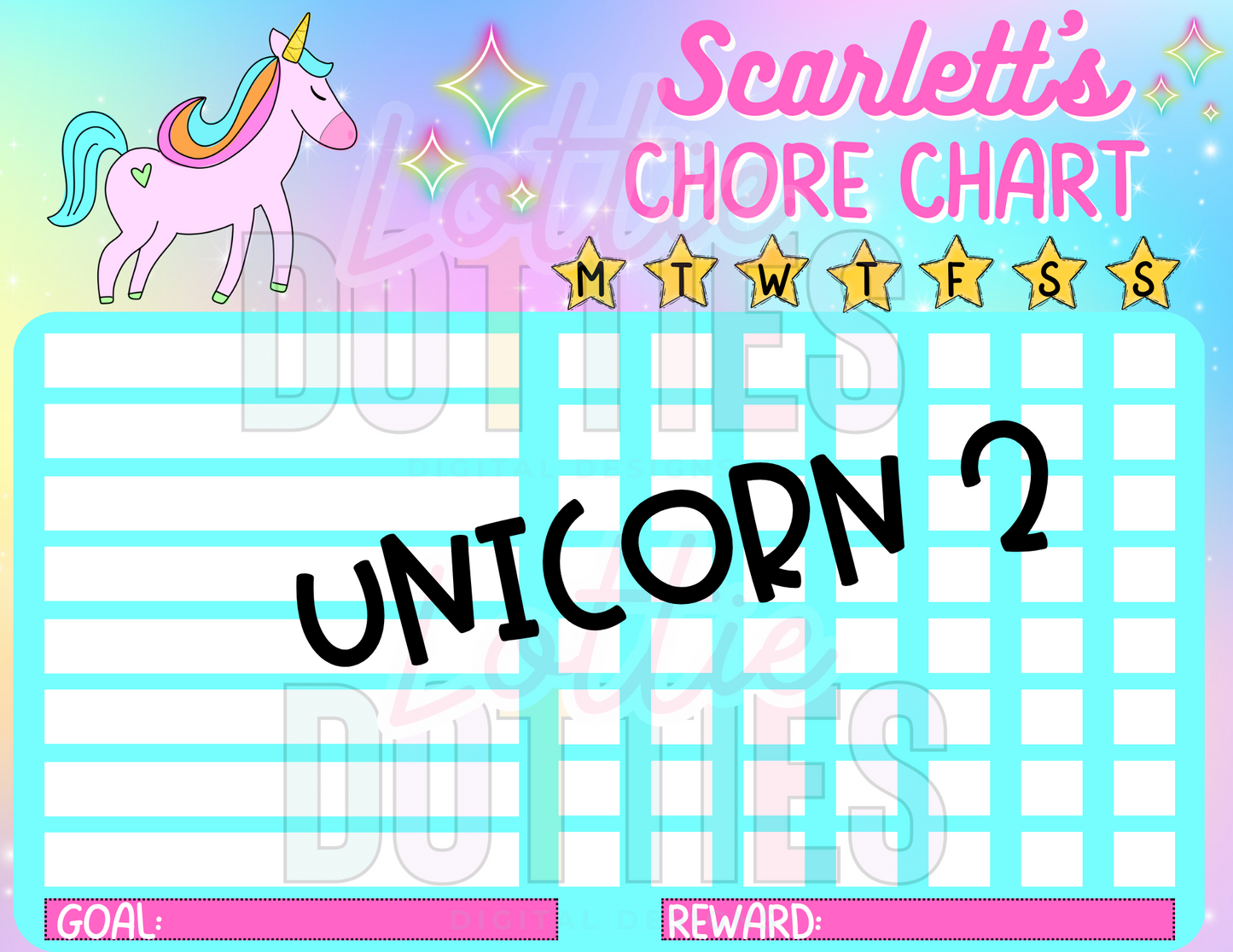 Unicorn Chore Chart Template - Unicorn 2