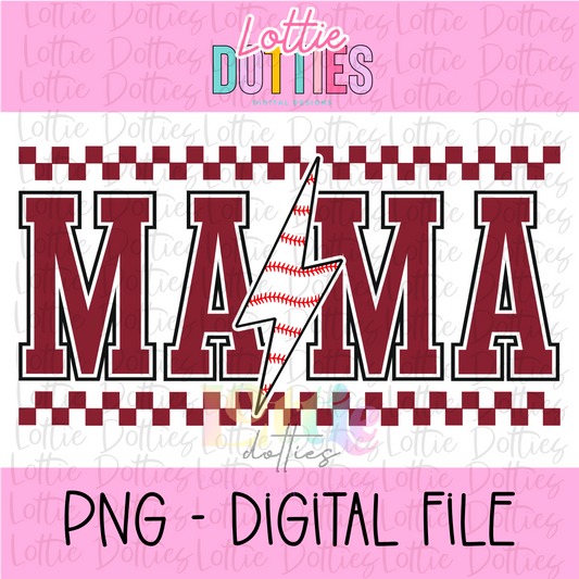 Mama Baseball Lightning Bolt- Maroon - PNG - Design Sublimation - Digital Download