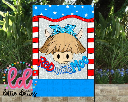 Red White and Moo Garden Flag - Red White & Moo PNG- Instant Download