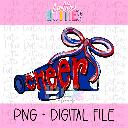 Cheer Megaphone PNG - Blue & Red Sublimation design - Digital Download