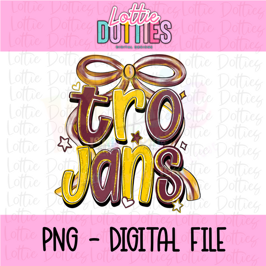 Trojans PNG - Maroon and Gold Bow Design Sublimation design -   Digital Download