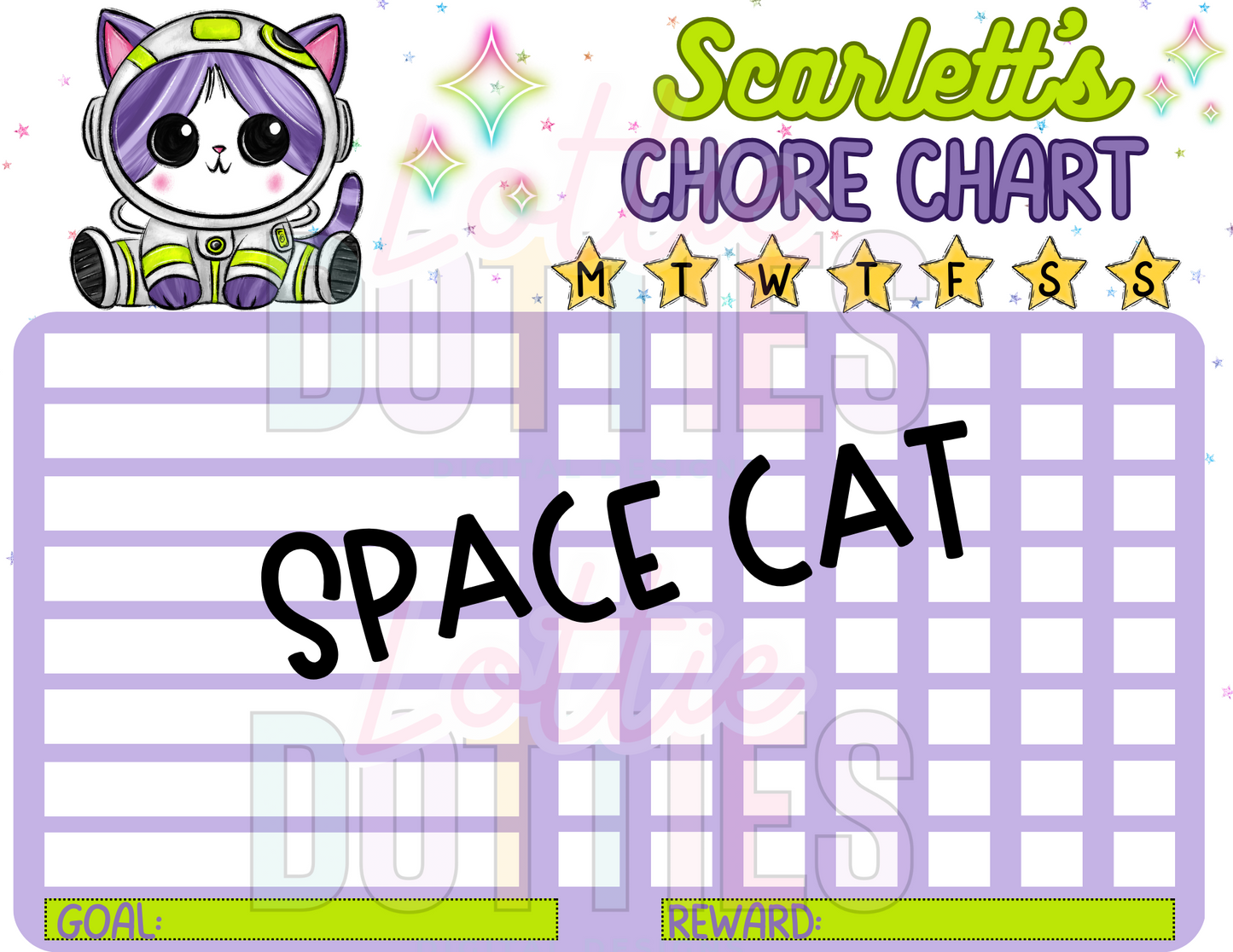 Space Cat Chore Chart Template - Space Cat