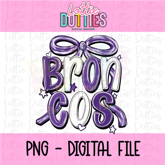 Broncos PNG - Broncos Purple and White bow design - Digital Download - coquette mascot