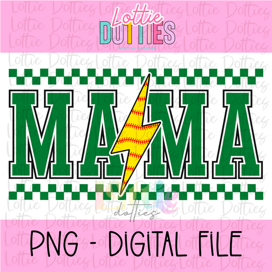 Mama Softball lightning bolt - Green - PNG - Design Sublimation - Digital Download