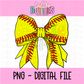 Softball Bow PNG -  softball bow design - Digital Download - Red stitch