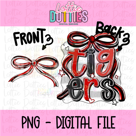Tigers PNG - Tigers Red & Black bow design - Digital Download - coquette mascot