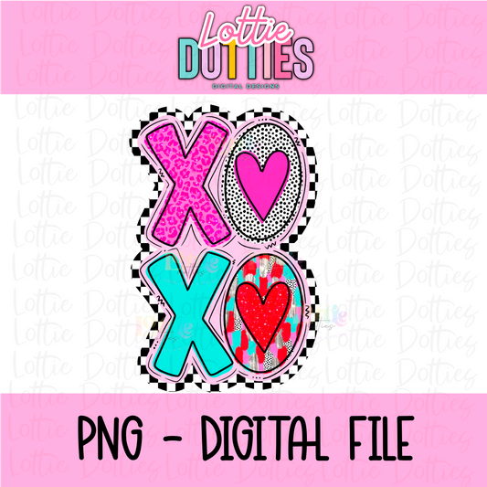 Xoxo PNG - Checkered Outline PNG Clipart - Instant Download -  Valentine’s Day PNG