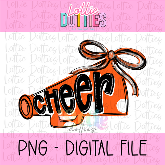 Cheer Megaphone PNG - Orange & Black Sublimation design - Digital Download