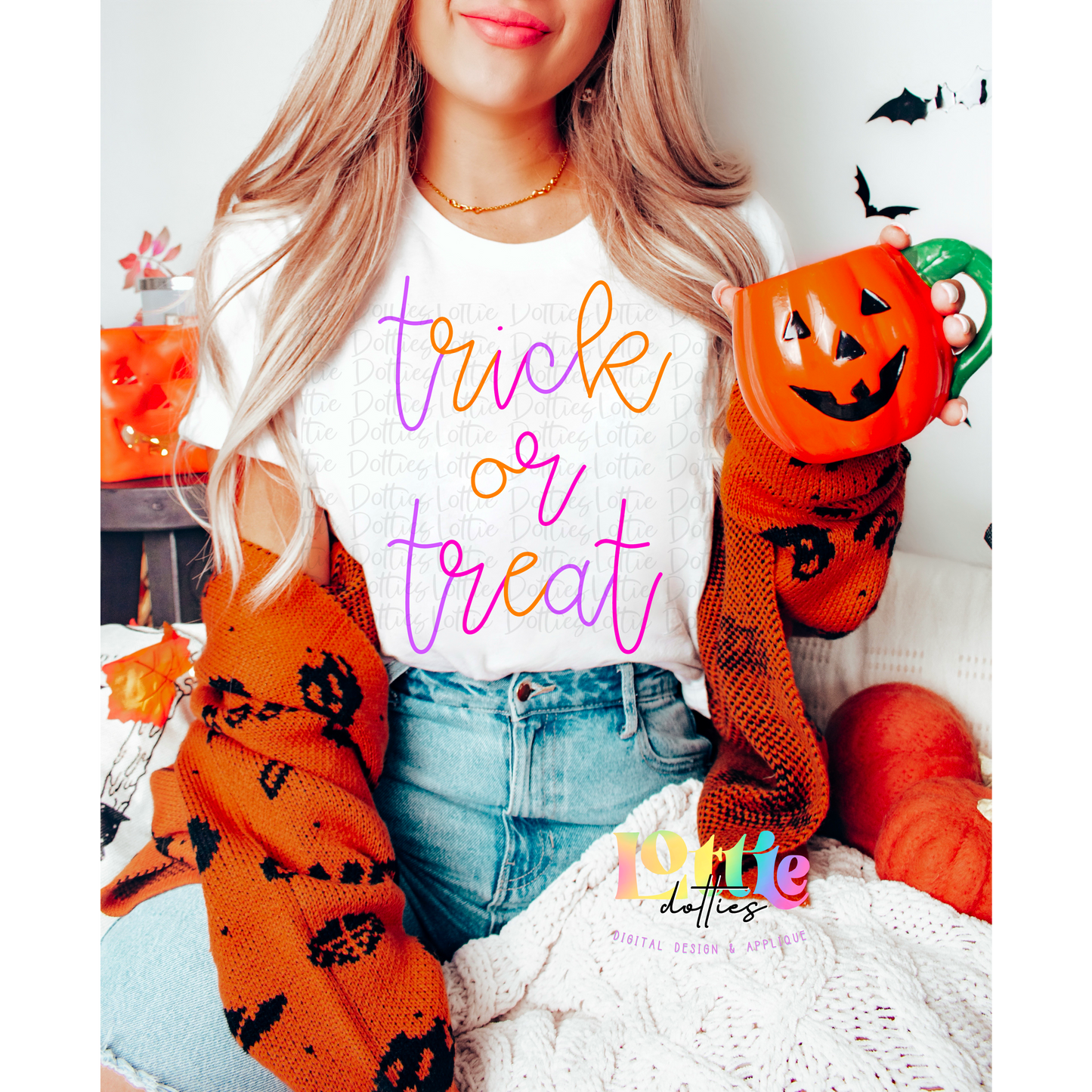 Trick or Treat Pink PNG - Halloween sublimation design - Digital Download