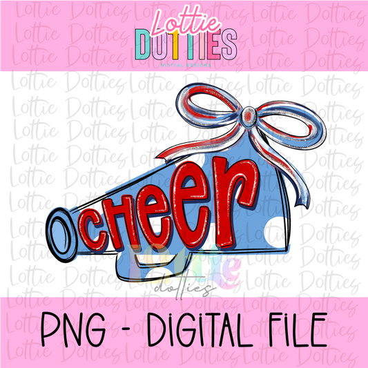 Cheer Megaphone PNG - Red, Navy & Columbia Blue Sublimation design - Digital Download