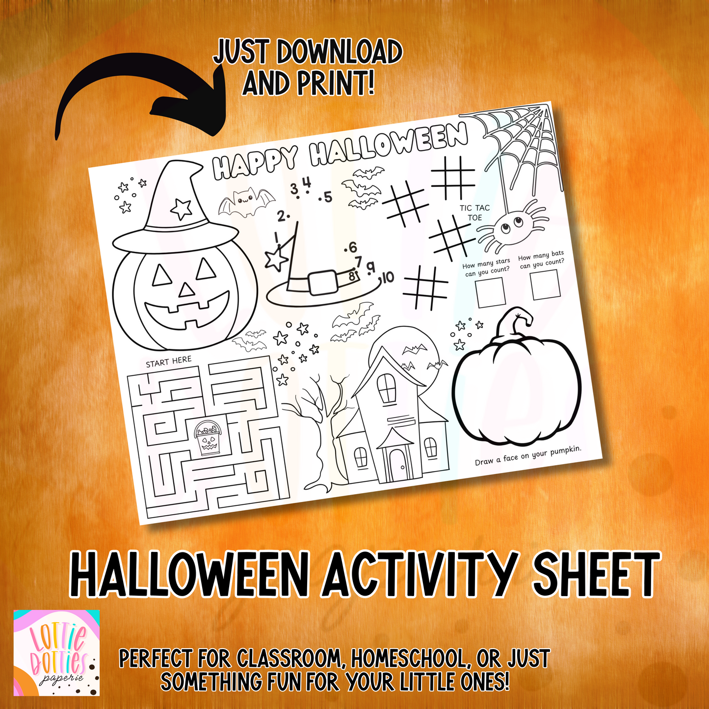 Halloween Activity Sheets - Printable| Printable Halloween Activity |Happy Halloween | Halloween Design | Digital Download